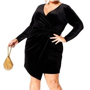 City Chic Dress Clare faux wrap black womens plus size 20 velvet long sleeve nwt